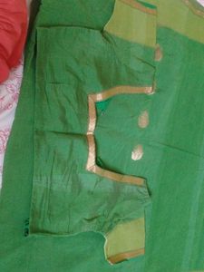 Pure Venkatagiri  Green Cotton Saree +Blouse