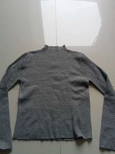 Gray Mock Neck Knit Sweater