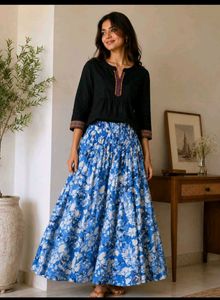 Beautiful Blue Floral Maxi Skirt