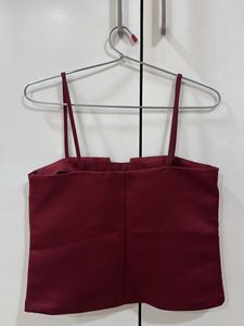 H&amp;M Elegant Burgundy Bow Crop Top