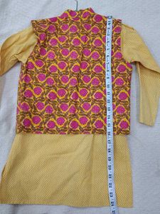 Yellow Kurta Set with printed Jacket