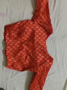 Elegant Red & Gold Brocade Blouse