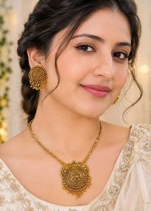 Antique Gold Finish Necklace & Earrings Set