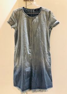 Classic Denim Frayed Hem Dress