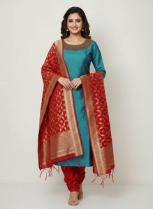 Beautiful Teal Kurta Set with Red Dupatta
