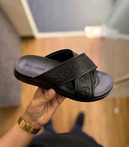 Dolce &amp; Gabbana Black Leather Slides