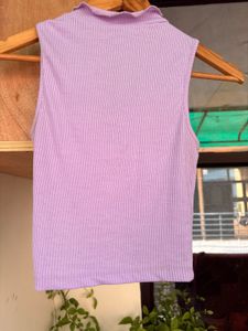 Lilac Ribbed Zip-Up Tank Top