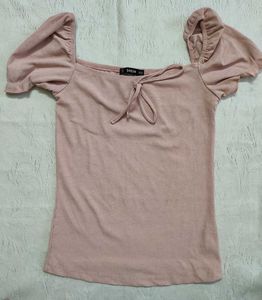Pink Puff Sleeve Tie Front Top