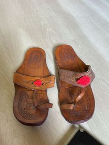 Brown Leather Kolhapuri Sandals with Tassels