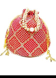 Elegant Red Potli pouch with Pearls