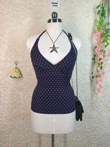 Retro Print Halter Bikini Top