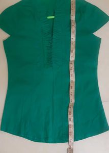 Green Ruffle Pure Cotton Front Blouse