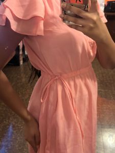 Chic Pink Ruffle Sleeve Dress