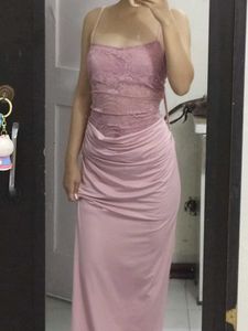 Pink Lace Ruched Maxi Dress