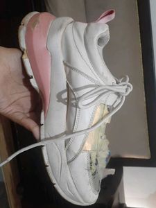 Stylish White &amp; Gold Chunky Sneakers