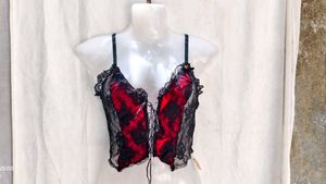I. Gothic Red &amp; Black Lace Corset Top