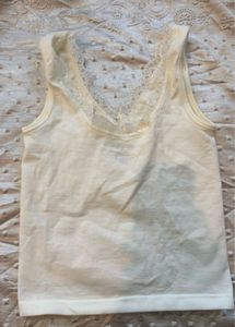Cream Lace Trim Ribbed Tank Top