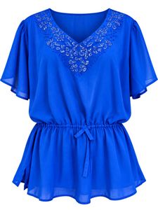 Vibrant Blue Embellished Tunic Top