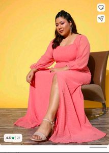 Elegant Coral Maxi Dress with Slit