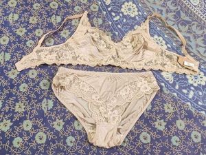 Beige Color Satin & Lace Bra Panty Set(Brand New)
