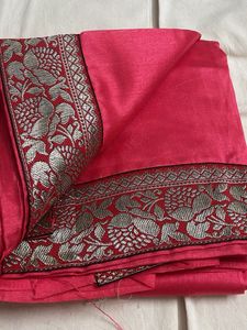 Vibrant Pink Silk Saree with Ornate Border