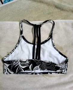 Stylish Black &amp; White Leaf Print Bikini Top