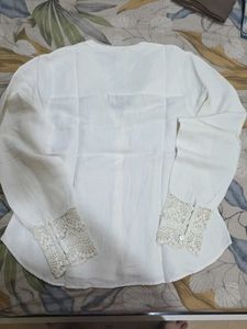 Elegant White Lace Trimmed Blouse