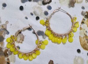 Yellow Beaded Hoop Earrings