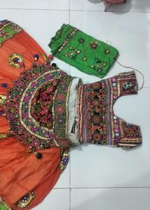 garba dress orange white Vibrant Embroidered Lehen