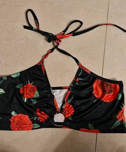 Black Rose Print Halter Top