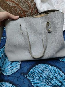 Stylish Grey Faux Leather Handbag