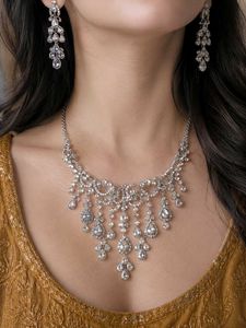 silver stone ethnic Kundan Necklace Set