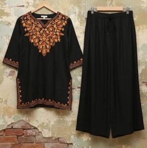Embroidered Black Kurta with Palazzo Pants
