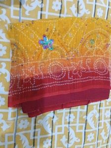 Vibrant Bandhani Saree with Embellishments