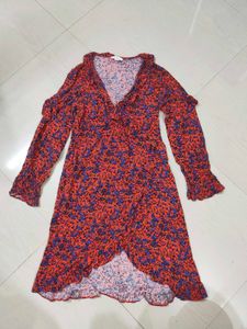 H&M Red Floral Print Wrap Dress