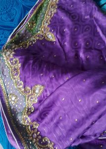 Heavy Purple &amp; Green Embroidered Saree