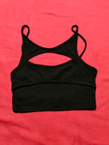 Black SHEIN Cut-Out Ribbed Crop Cami Top