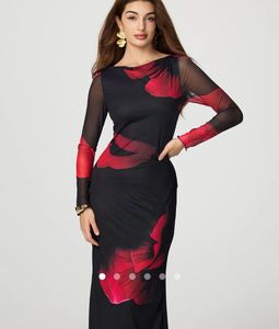 Black floral printsheer long maxi dress