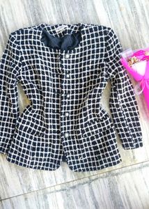 Tweed jacket checkered Patterned Black &amp; White Bla
