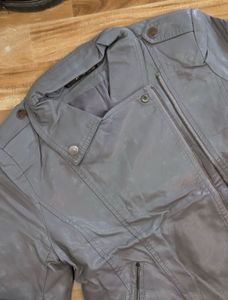 Women's Grey Faux Leather Moto Jacket