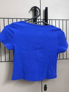 Blue Square Neck Crop Top