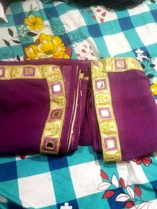 Purple Saree with Gold Border