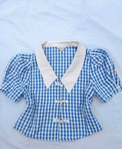 Blue Gingham Puff Sleeve Top