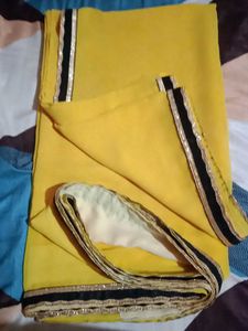 Vibrant Yellow Saree with Black &amp; Gold Border