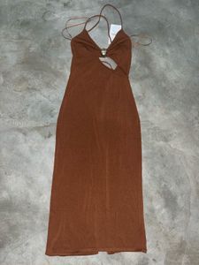 Zara Cut-Out Knit Dress – Bronze color