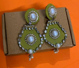 New Fabric Hand Made Earrings Colour Madhi Green