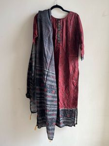 Brand new Maroon Printed Kurta Set with Dupatta