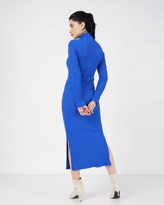 Sassafras Ribbed Knit Midi Dress with Zipper