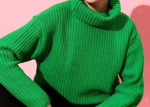 Vibrant Green Knit Turtleneck Sweater