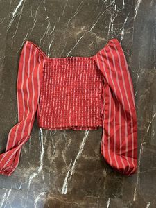 Red Striped Puff Sleeve Top
